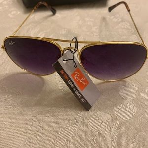 Ray ban sun glasses NWT deep purple gold rim